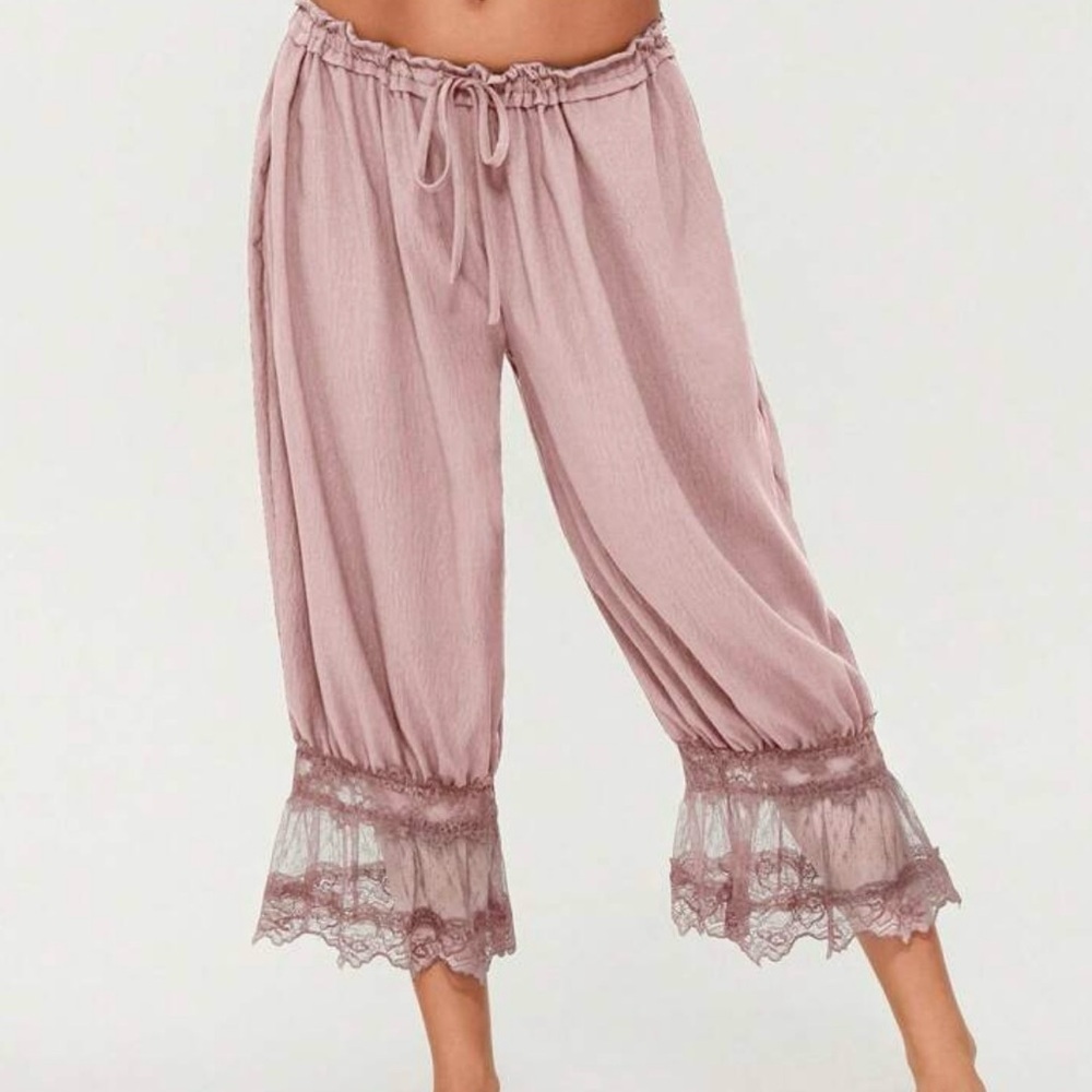 Pink Lace Trim Bloomers with Elastic Waistband